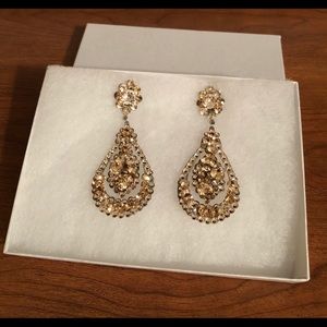 Custom champagne rhinestone pageant prom earrings